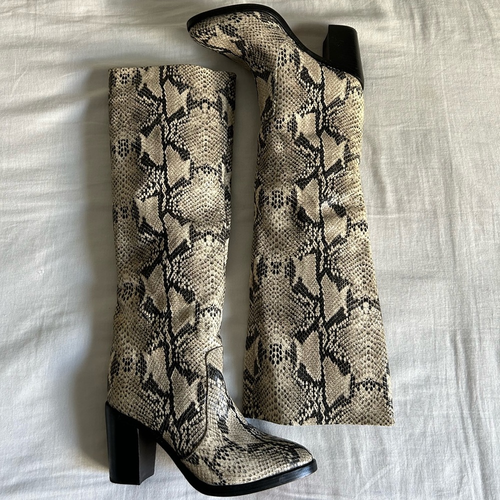 Schutz Amora Natural Snake Knee High Pointed Leather Boot